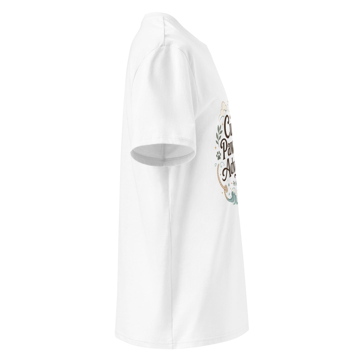 White organic cotton t-shirt showing the small MigoPaw outside neck label.