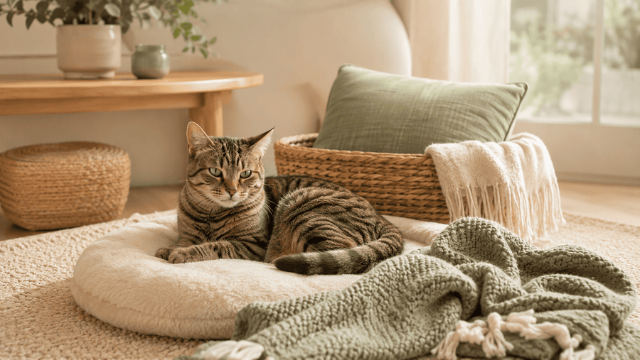 Cozy pet-friendly living room corner with a calm pet
