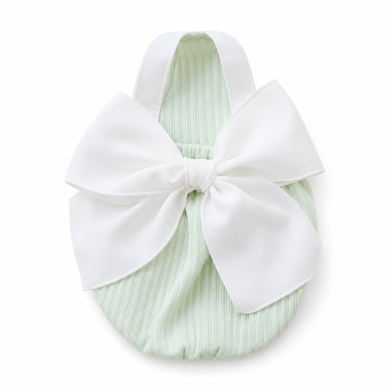 Green bow detail pet dress with a white bow on a white background