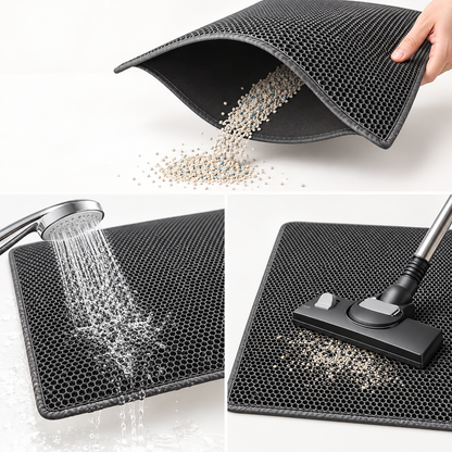 Double-Layer EVA Cat Litter Mat showing honeycomb upper layer and lower collection layer