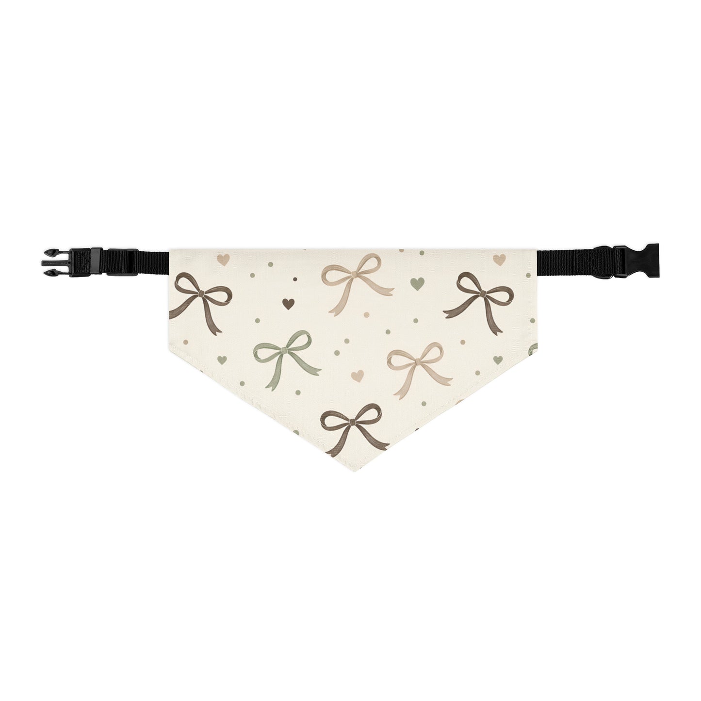 Cozy Bow Adjustable Pet Bandana Collar with cream and sage bow pattern