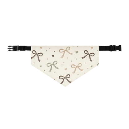 Cozy Bow Adjustable Pet Bandana Collar with cream and sage bow pattern