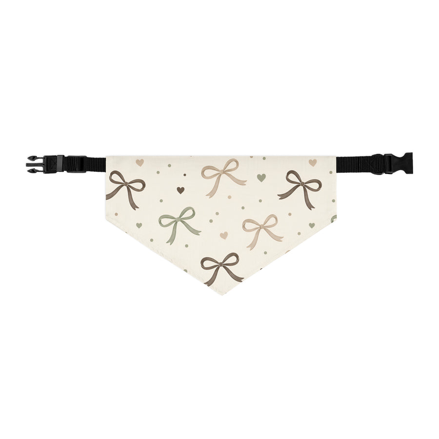 Cozy Bow Adjustable Pet Bandana Collar with cream and sage bow pattern