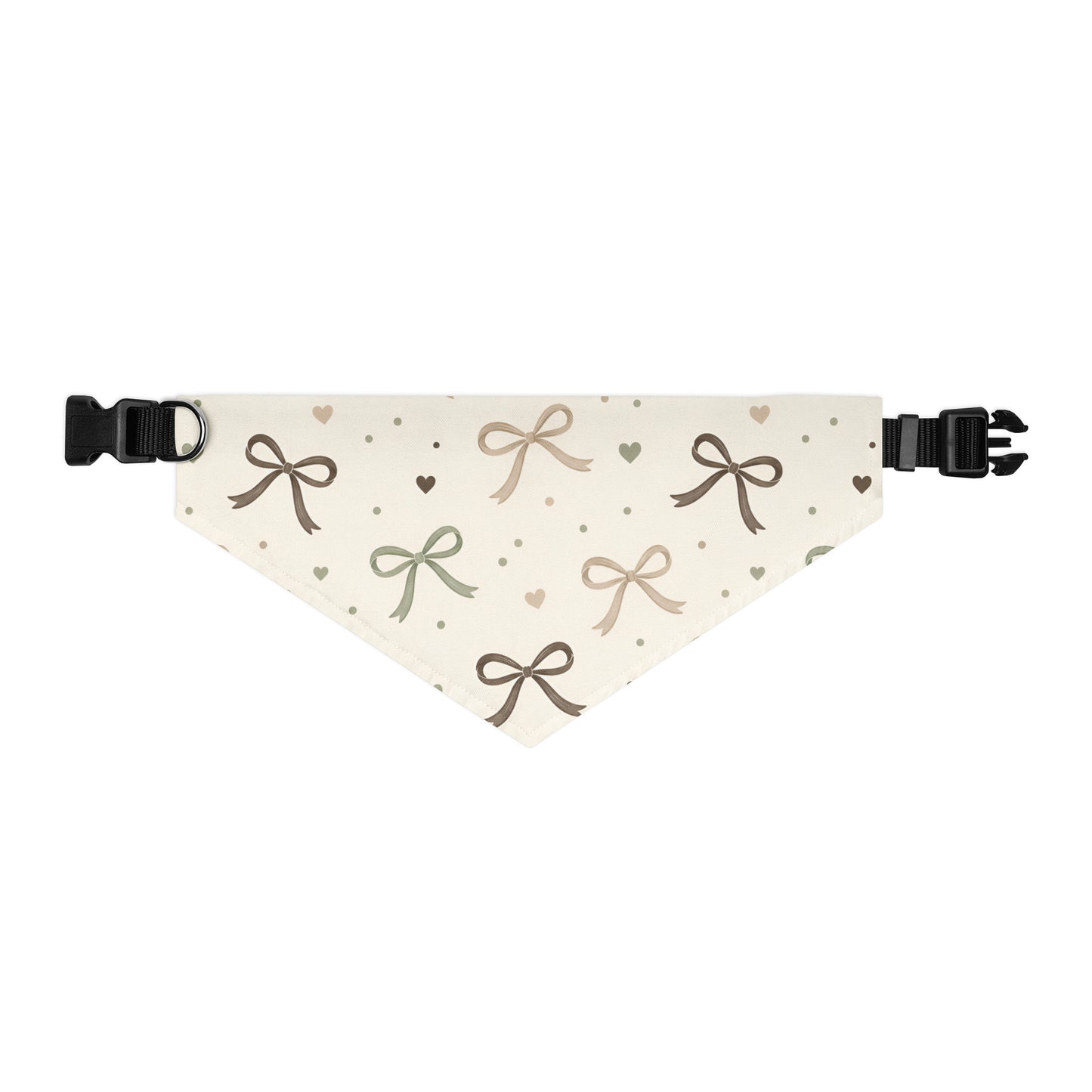 Large size Cozy Bow Adjustable Pet Bandana Collar with cream beige and sage design