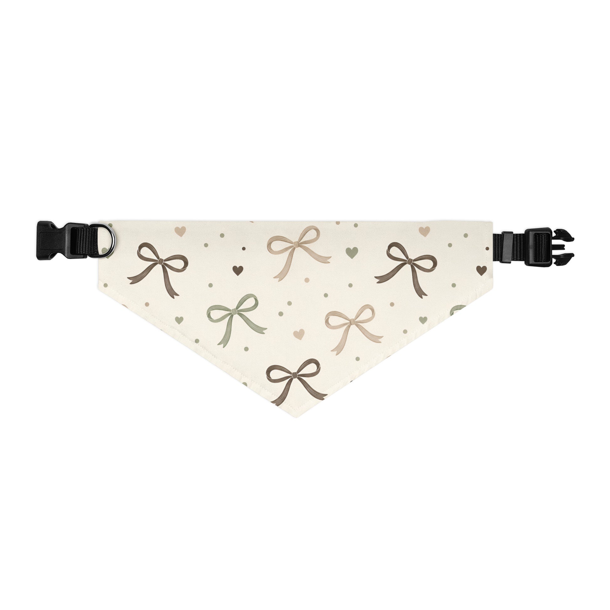Large size Cozy Bow Adjustable Pet Bandana Collar with cream beige and sage design