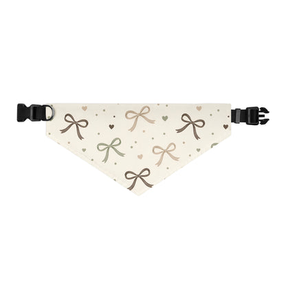 Large size Cozy Bow Adjustable Pet Bandana Collar with cream beige and sage design