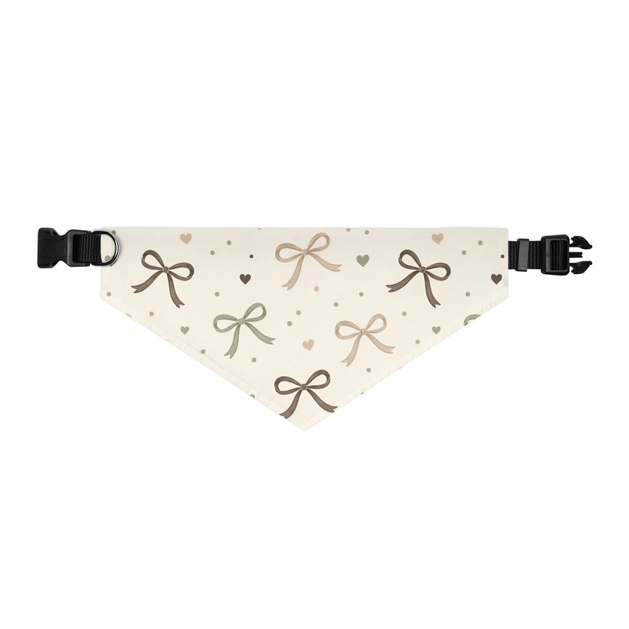 Large size Cozy Bow Adjustable Pet Bandana Collar with cream beige and sage design