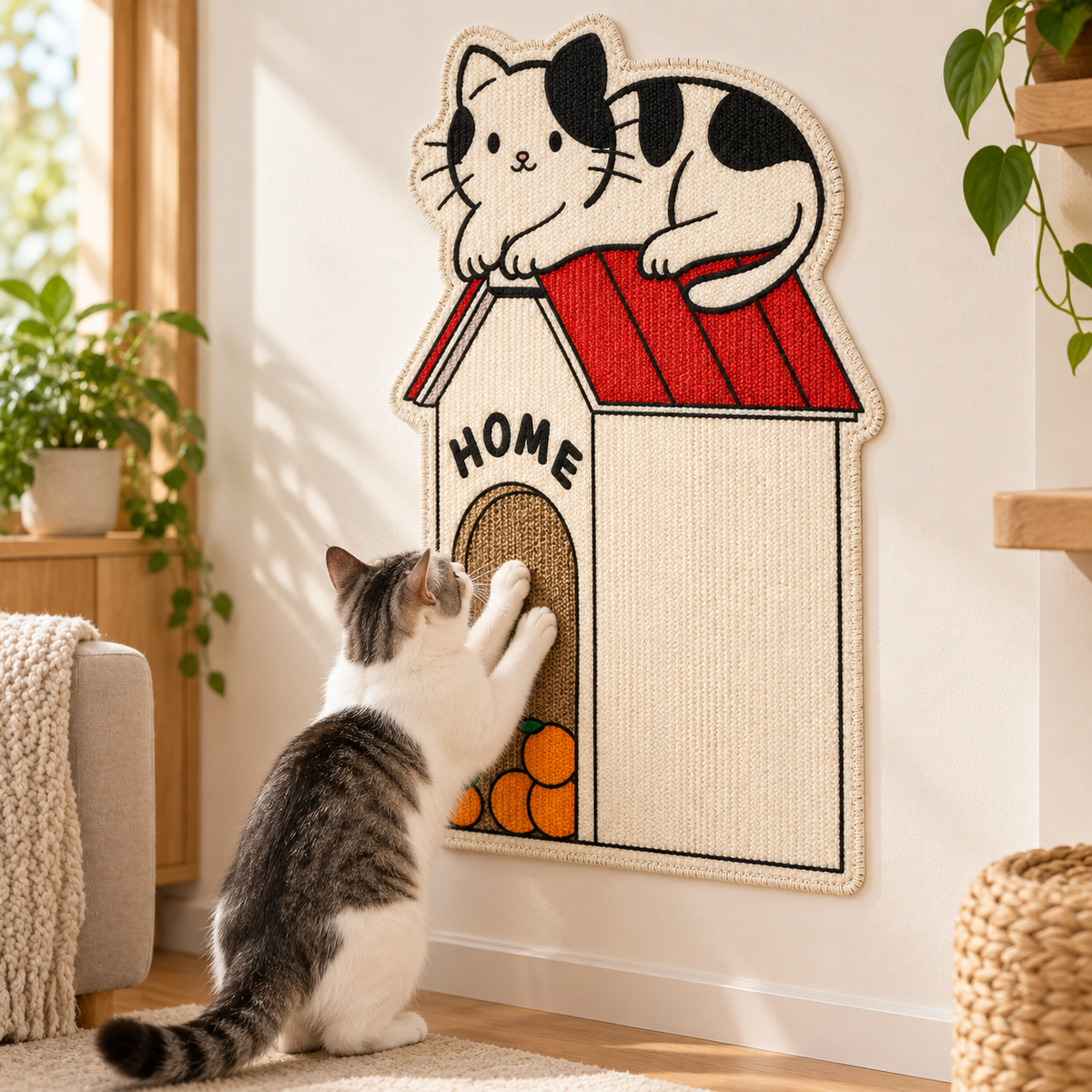 Cozy Cat Nest wall scratching mat with a cat using it