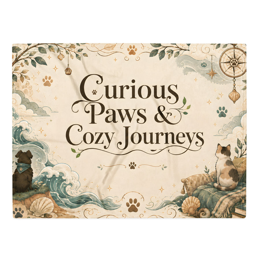 Curious Paws & Cozy Journeys throw blanket 30x40 front view