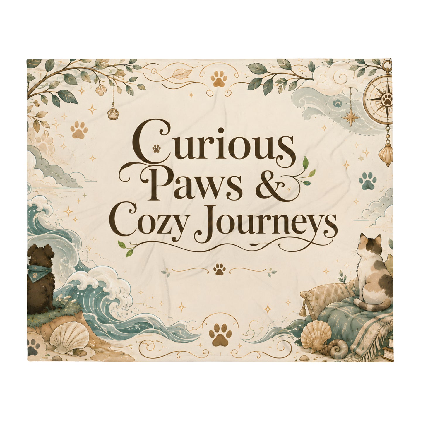 Curious Paws & Cozy Journeys throw blanket 50x60 front view