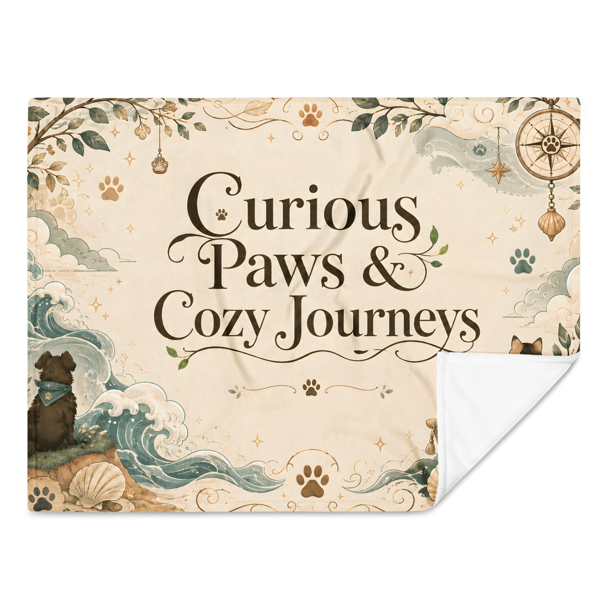 Curious Paws & Cozy Journeys throw blanket folded detail view