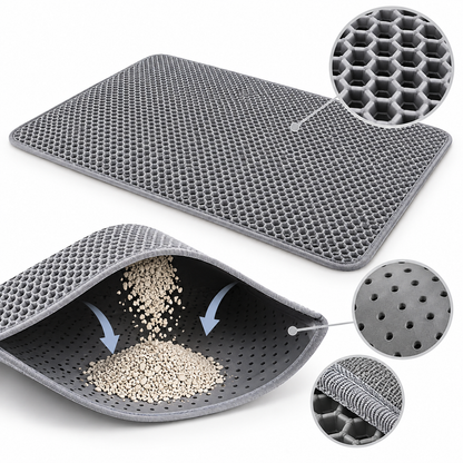 Gray EVA Cat Litter Mat showing honeycomb texture and double-layer construction