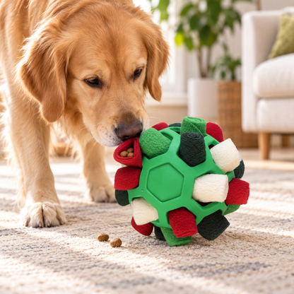 Dog using the Green Mix interactive treat-hiding snuffle ball