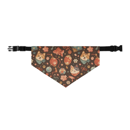 Lantern Paws Adjustable Pet Bandana Collar with festival-inspired lantern and blossom pattern