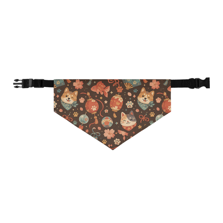 Lantern Paws Adjustable Pet Bandana Collar with festival-inspired lantern and blossom pattern