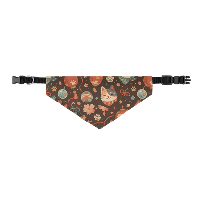 Centered mockup of the Lantern Paws pet bandana collar with colorful festival details