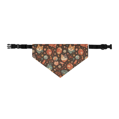 Flat mockup of the Lantern Paws adjustable pet bandana collar