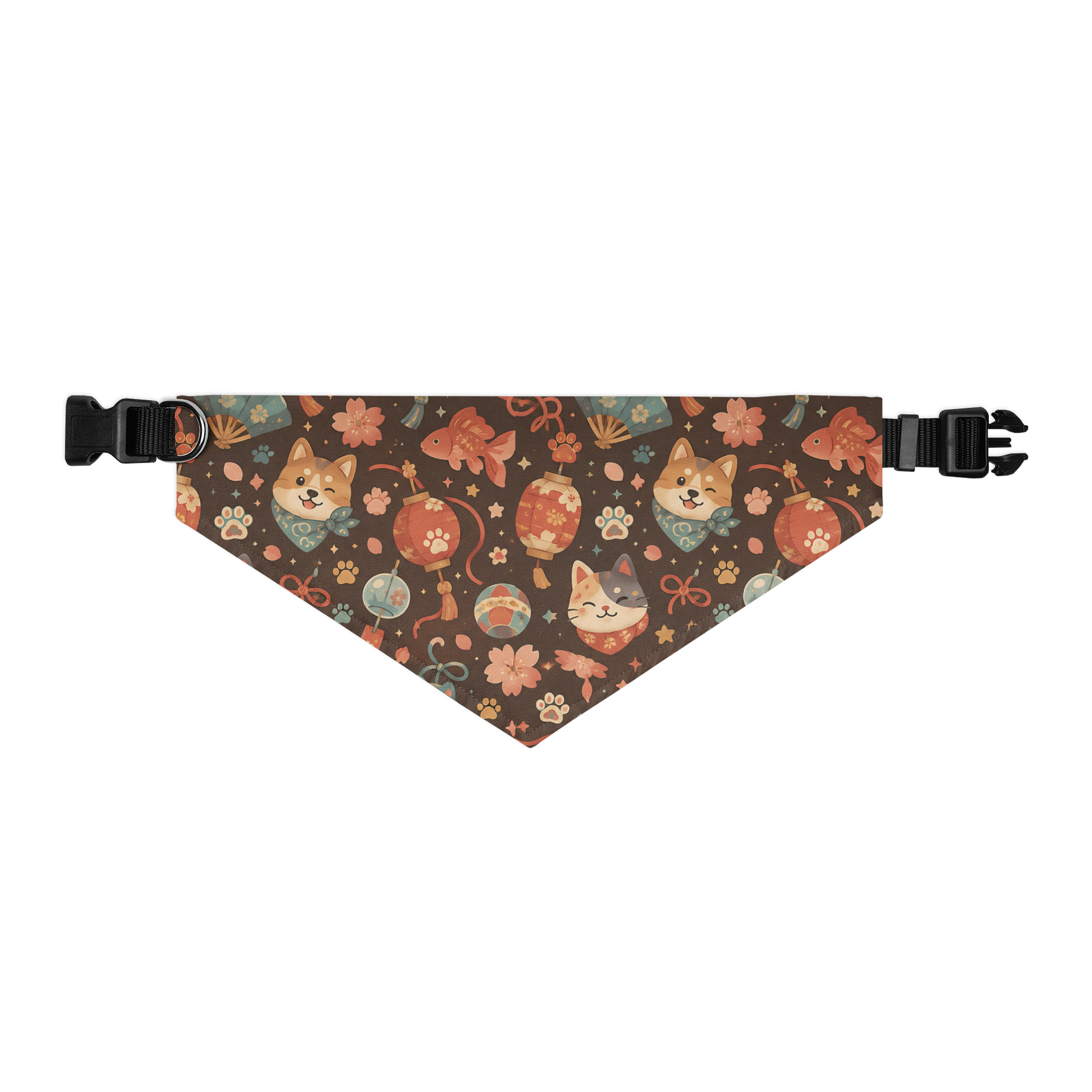 Close-up pattern detail of the Lantern Paws adjustable pet bandana collar
