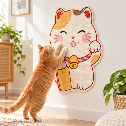 Lucky Cat wall scratching mat with a cat using it