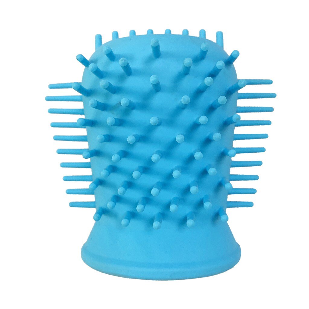 Blue 2-in-1 pet paw cleaner cup shown in brush mode with outer silicone bristles