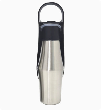 Black stainless steel pet travel water bottle with carry handle