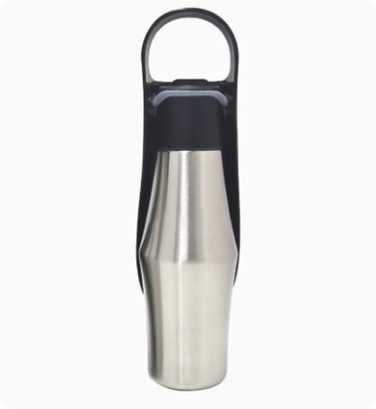 Black stainless steel pet travel water bottle with carry handle