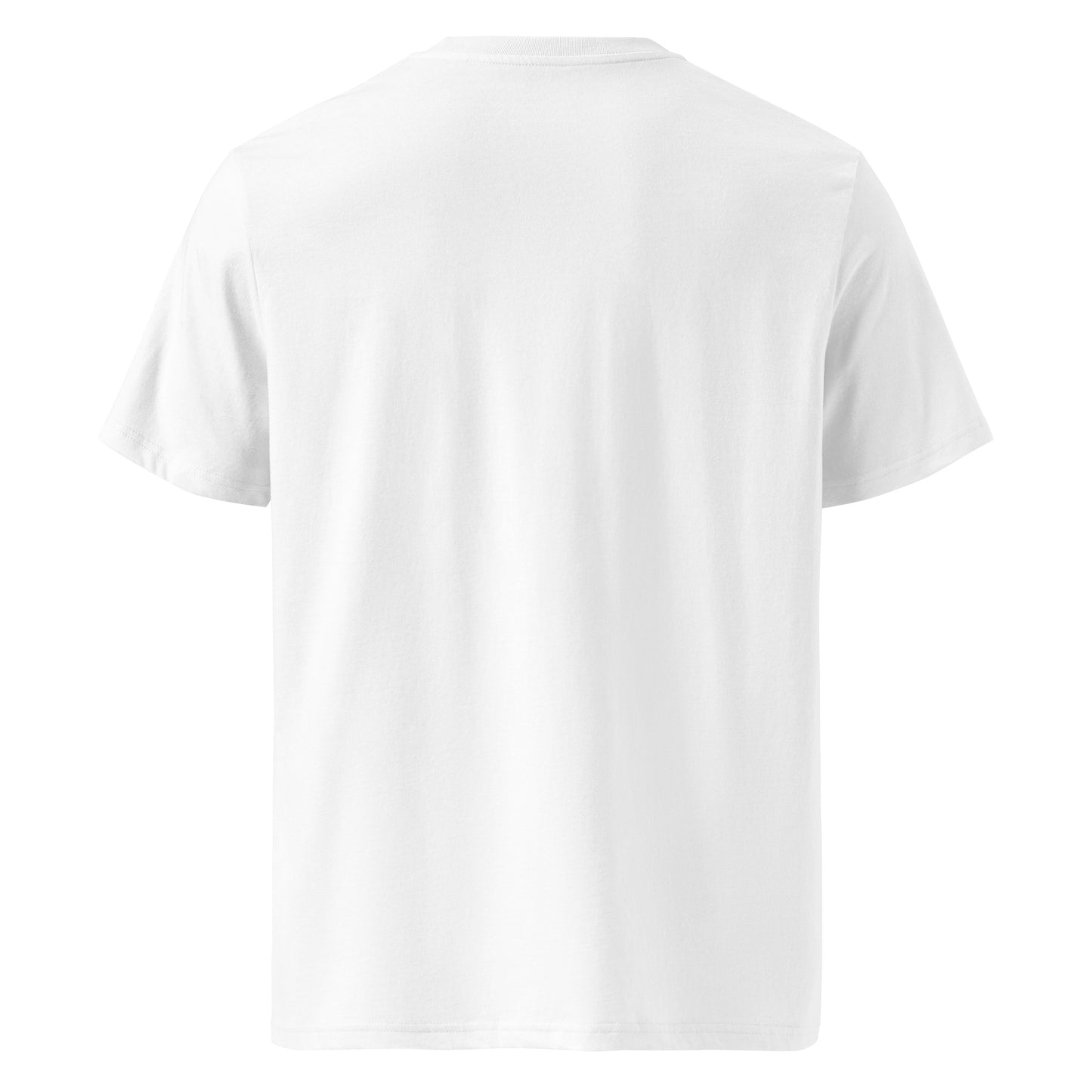 Back view of white Pawgrammer organic cotton T-shirt