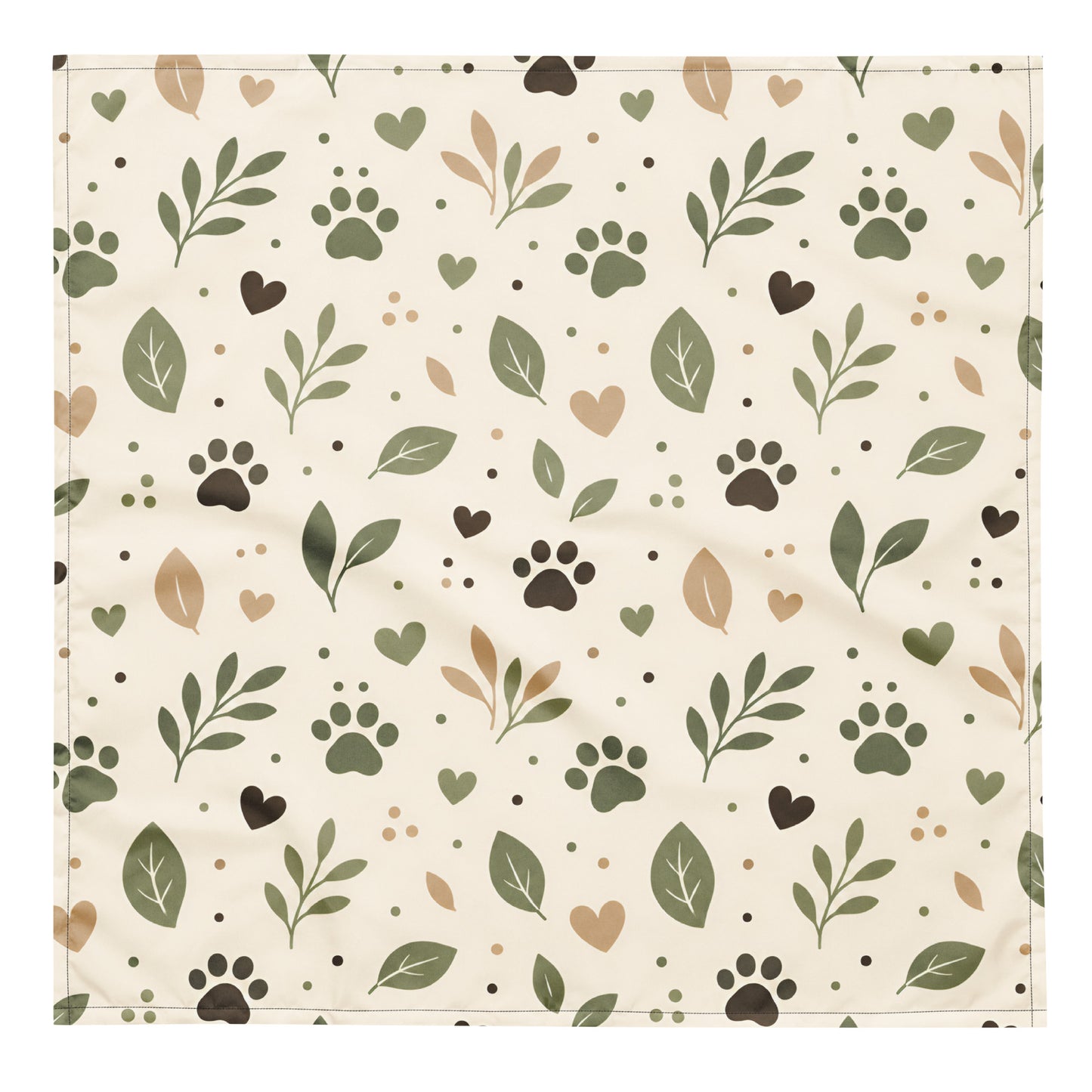 Large size Sage Paw Everyday Pet Bandana with an all-over paw print and leaf pattern