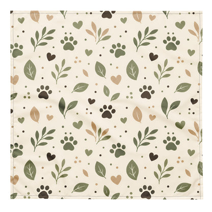 Large size Sage Paw Everyday Pet Bandana with an all-over paw print and leaf pattern