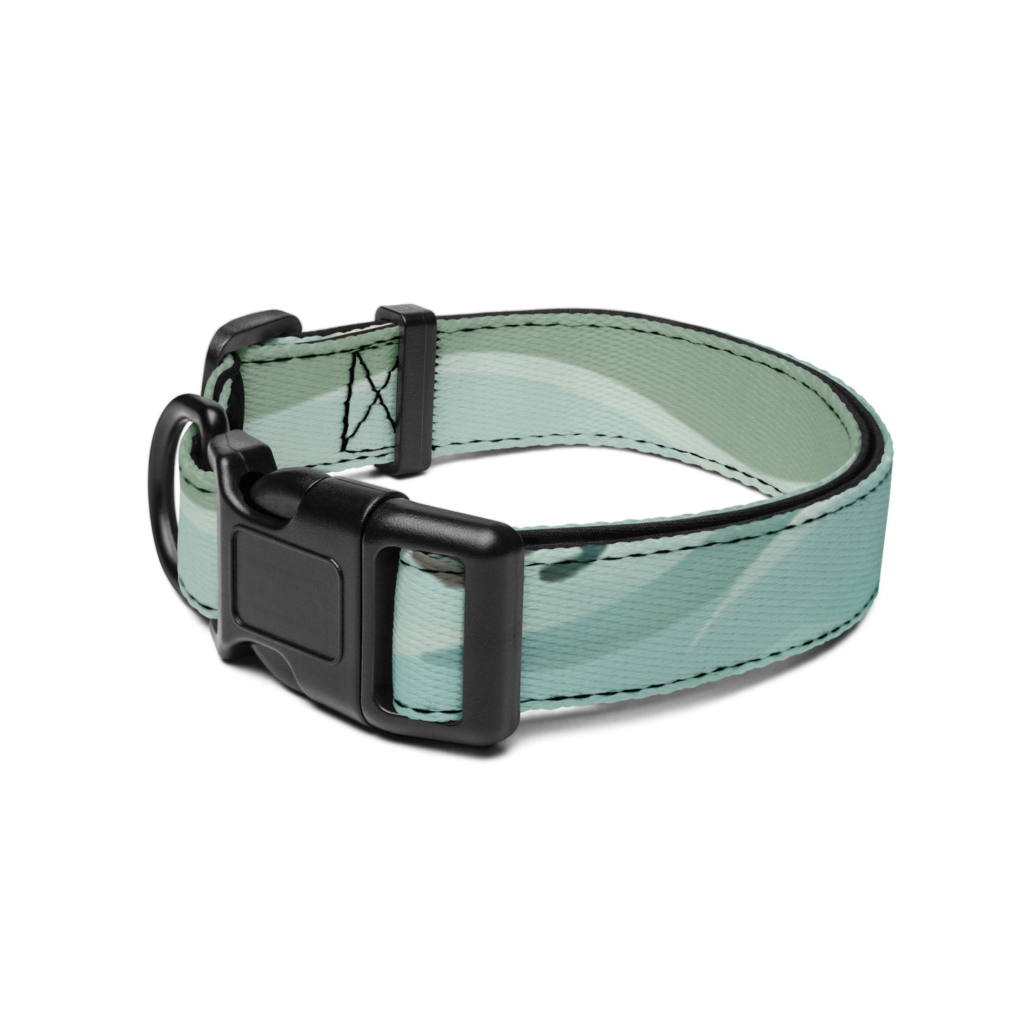 Angled view of the Seafoam Drift Adjustable Pet Collar showing the abstract wave design.