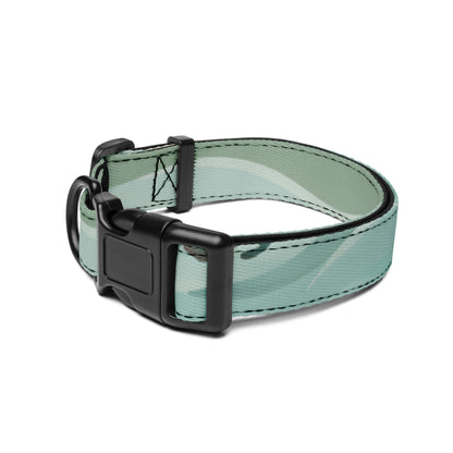 Angled view of the Seafoam Drift Adjustable Pet Collar showing the abstract wave design.