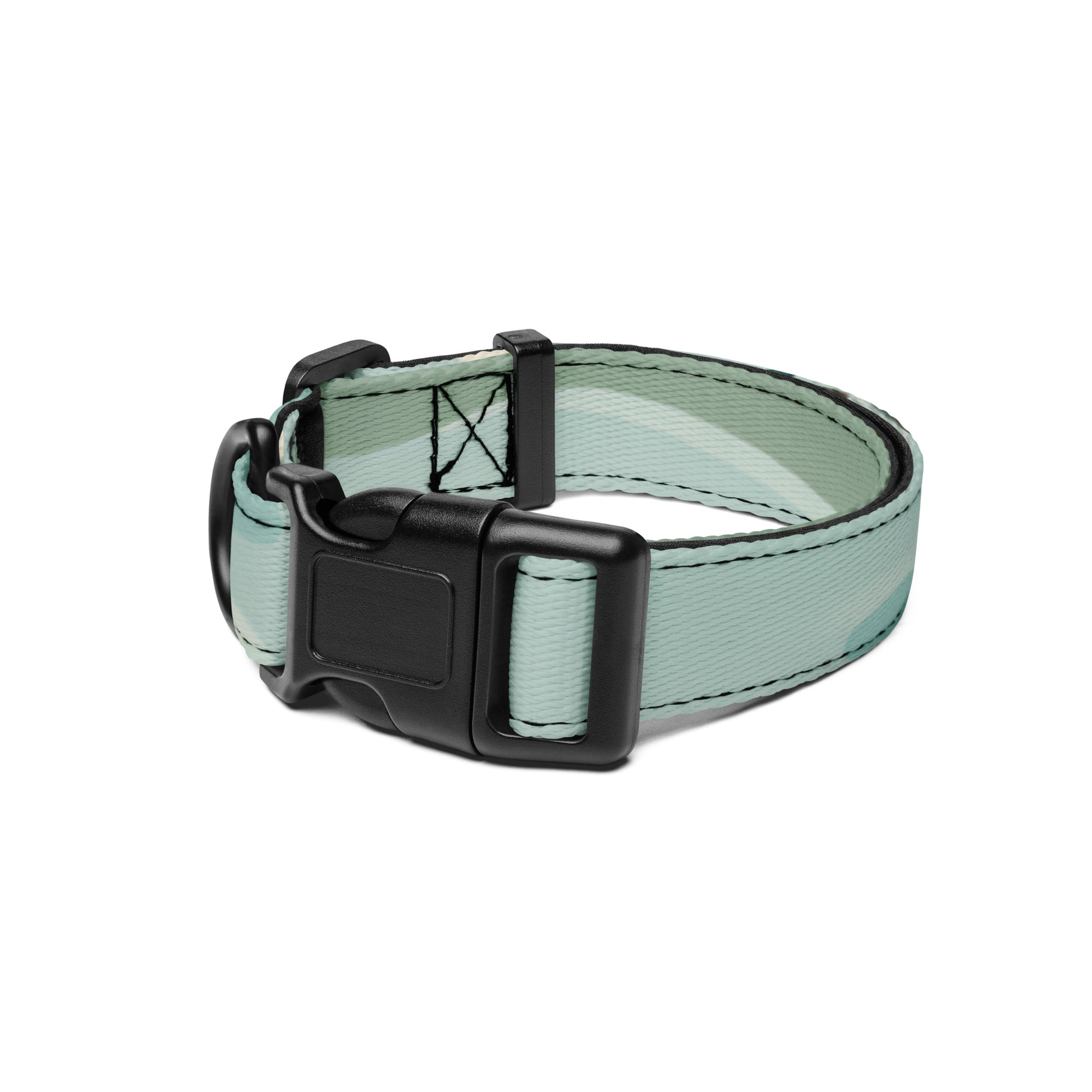 Seafoam Drift Adjustable Pet Collar with an abstract wave pattern and black buckle.