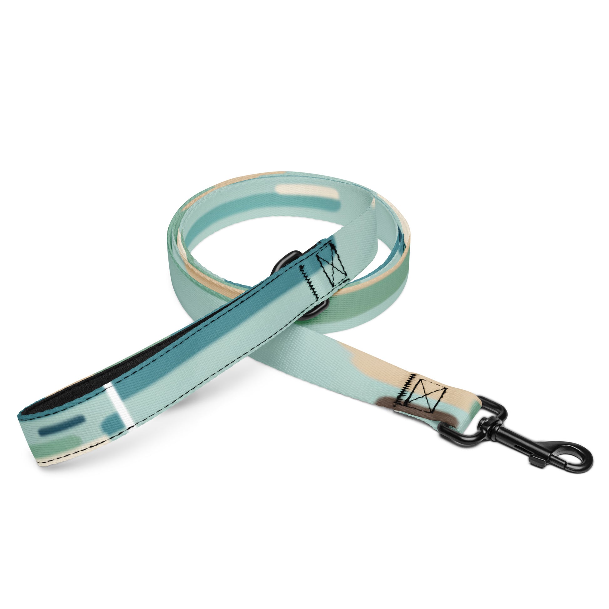 Seafoam Trail 6 ft Pet Leash with a soft abstract color-block pattern and black metal hook.