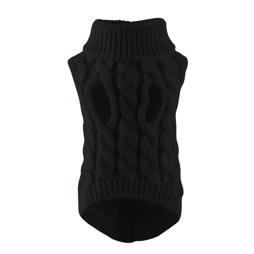 Black sleeveless cable knit pet sweater on a white background