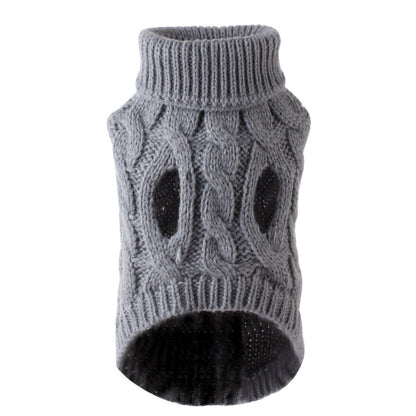 Gray sleeveless cable knit pet sweater on a white background