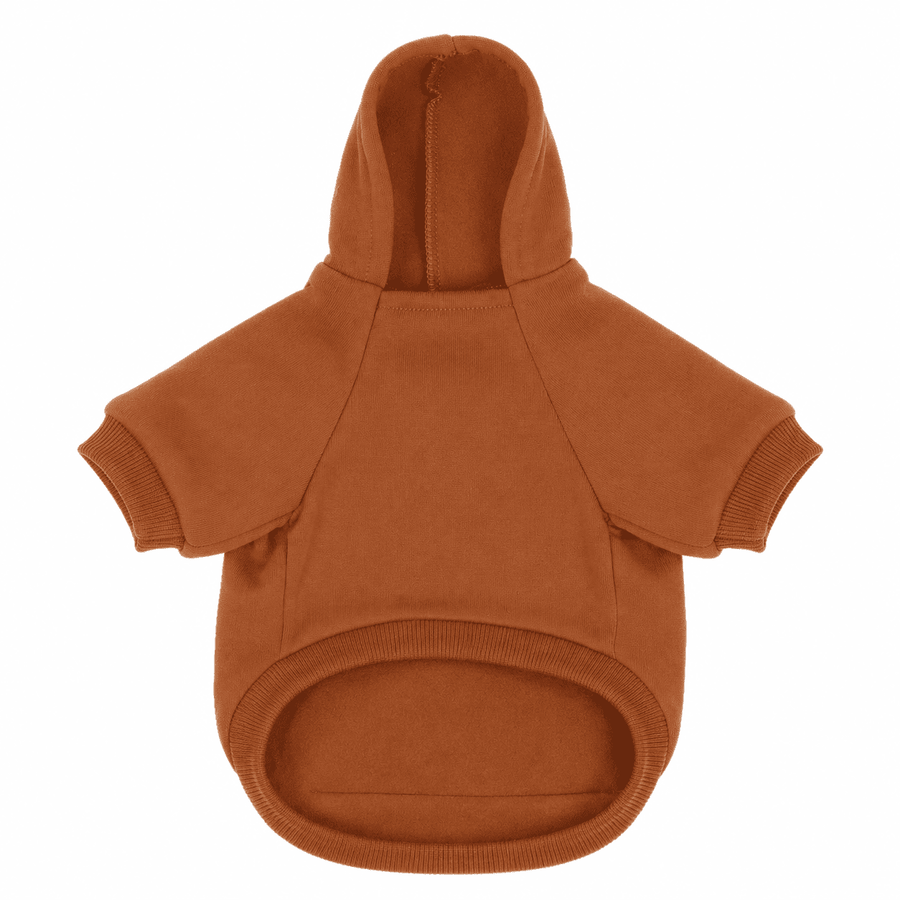 Brown soft fleece pet hoodie product image on a white background