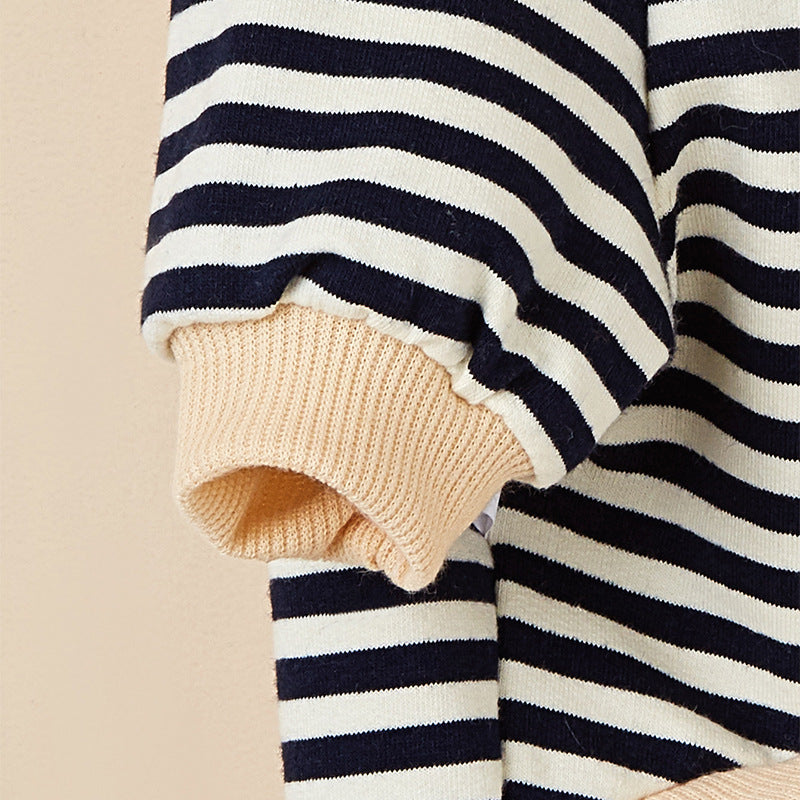 Close-up fabric detail of the Striped Knit Pet Hoodie showing the striped material and cuff.