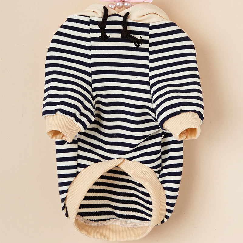Front flat lay view of the Striped Knit Pet Hoodie with striped body and soft hood.
