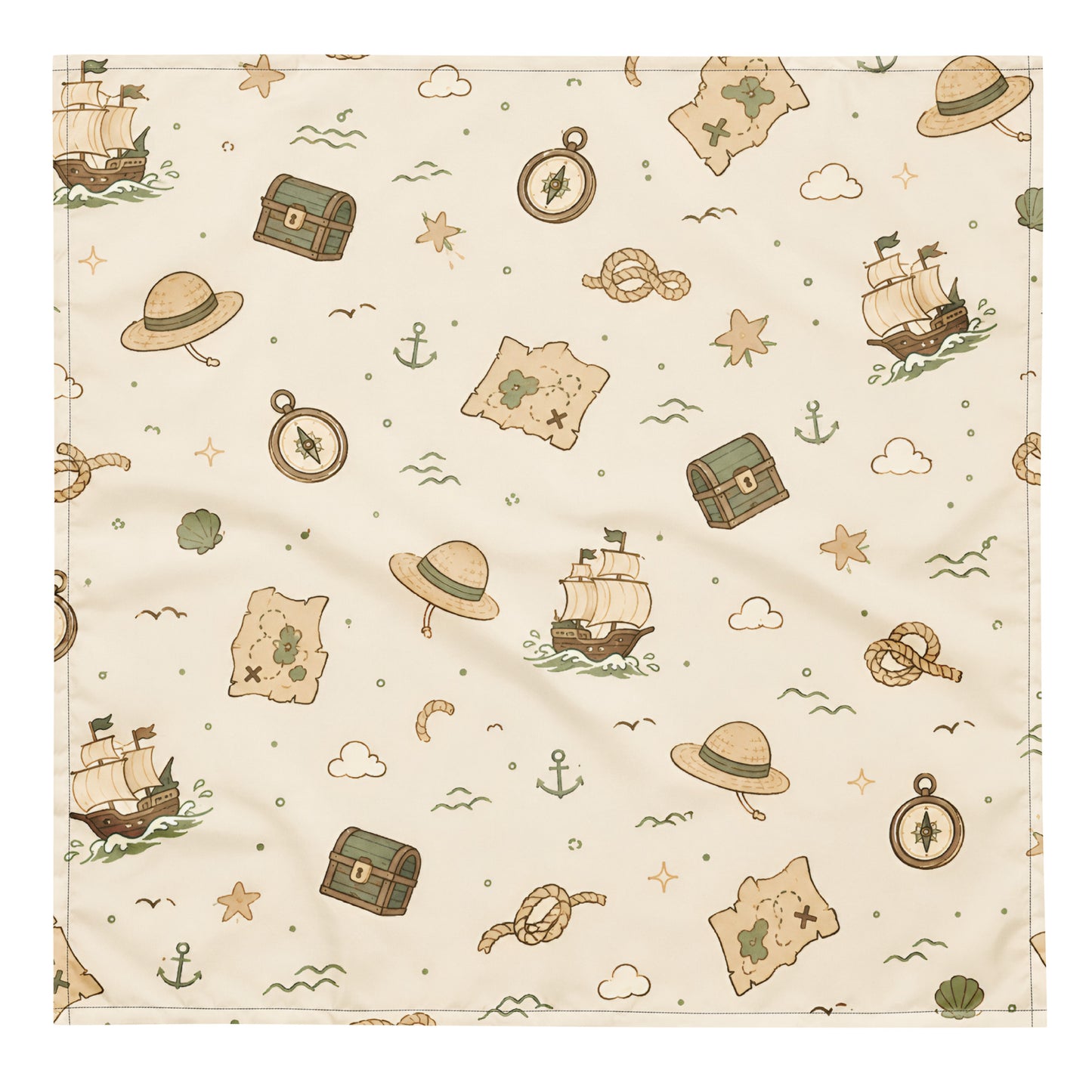 Treasure Voyage Pet Bandana in size L showing the all-over ocean-adventure design.