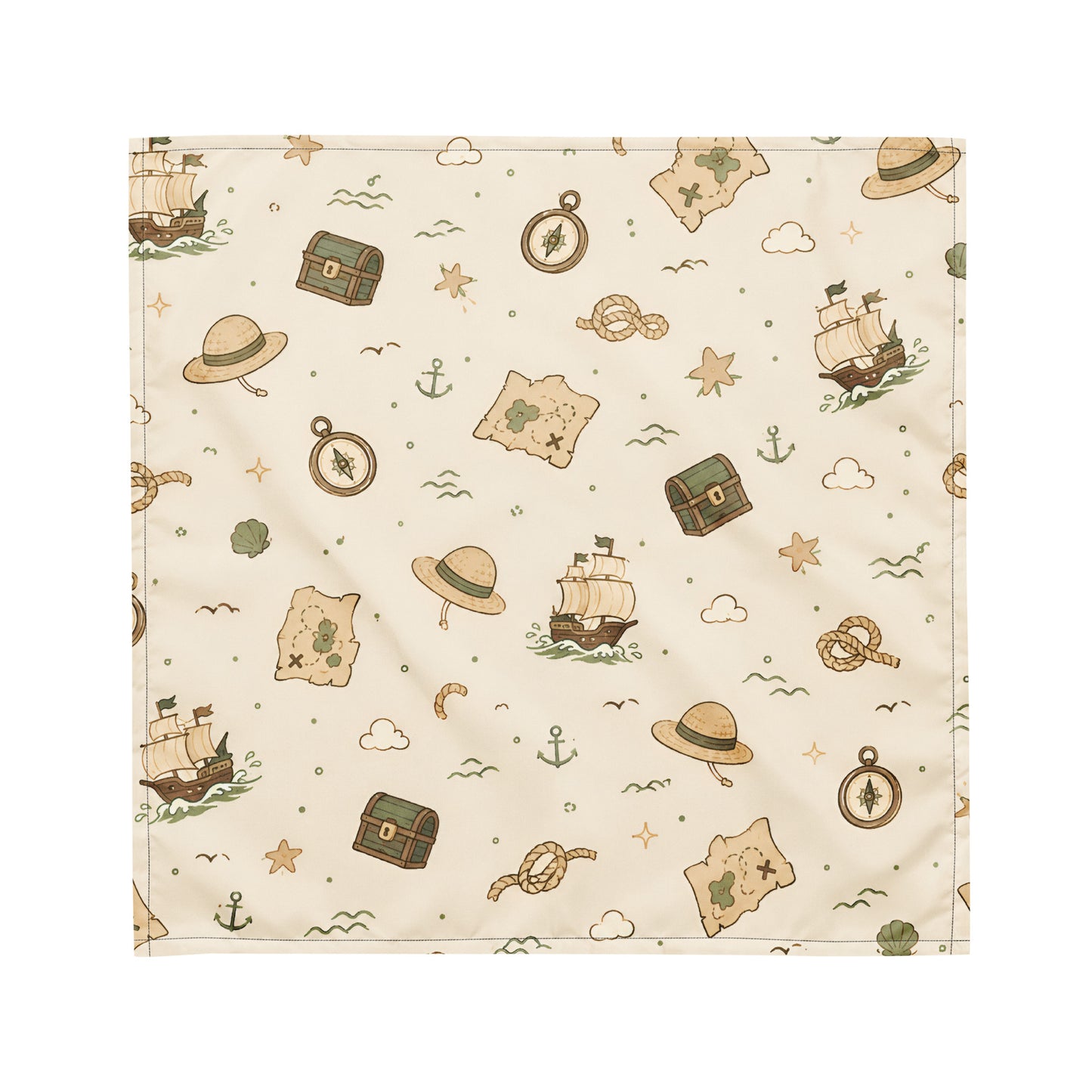Treasure Voyage Pet Bandana in size M with a cream ocean-adventure pattern.