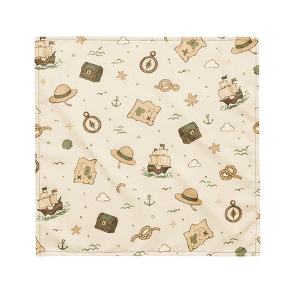 Treasure Voyage Pet Bandana in size M with a cream ocean-adventure pattern.