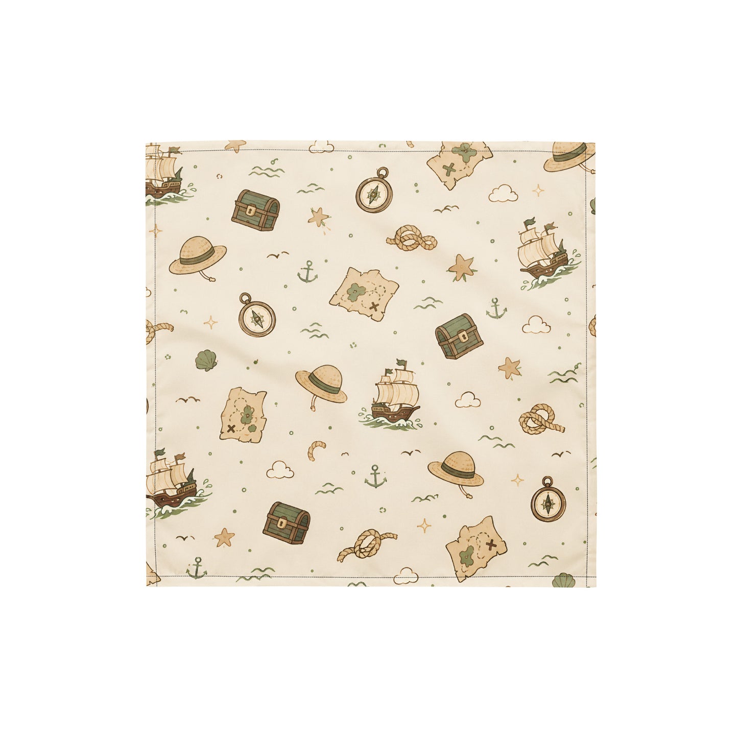 Treasure Voyage Pet Bandana in size S with nautical icons on a warm cream background.