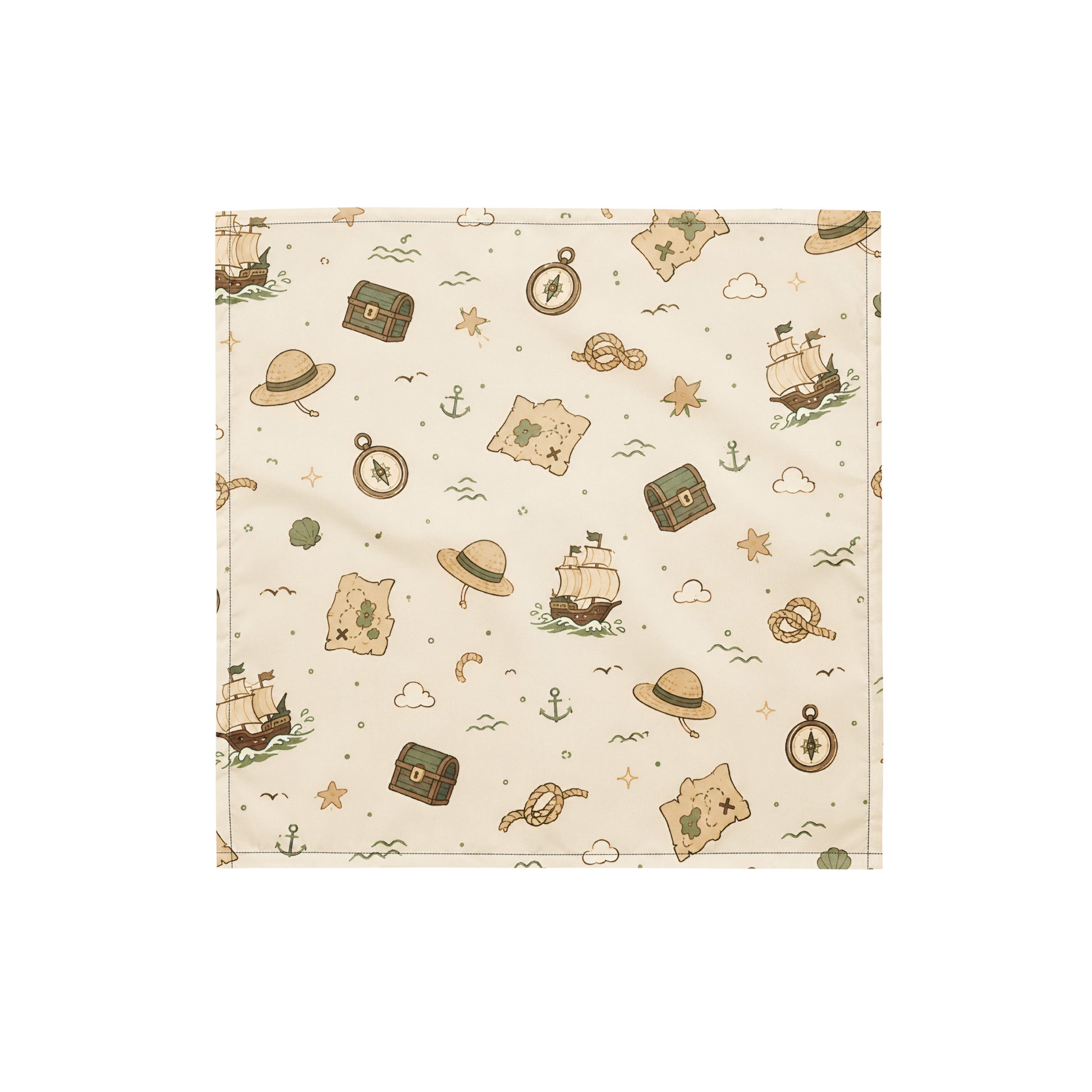 Treasure Voyage Pet Bandana in size S with nautical icons on a warm cream background.