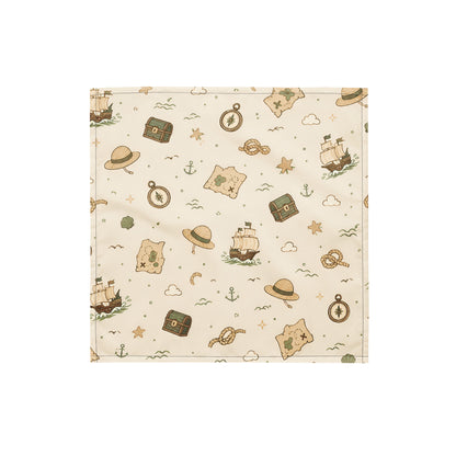 Treasure Voyage Pet Bandana in size S with nautical icons on a warm cream background.