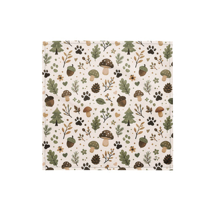 Woodland Trail Dog & Cat Pet Bandana with leaves, mushrooms, acorns, and paw prints